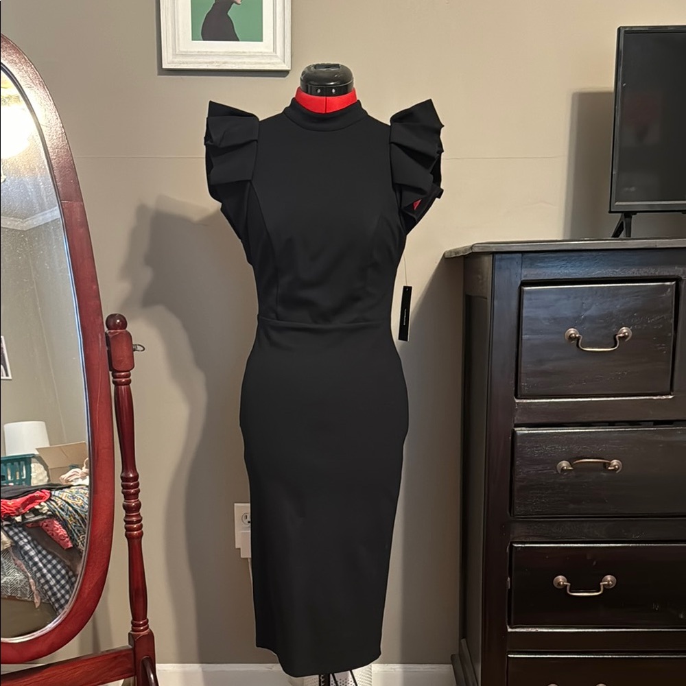 Black Ruffled Midi Dress